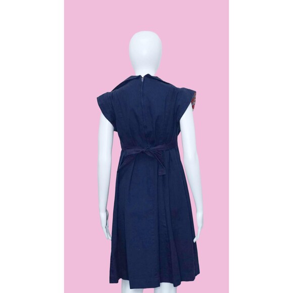 1970s ACT I Quilted Bodice Faux Wrap Dress W/Dagger Collar & Toggle Buttons. XS - Picture 3 of 10